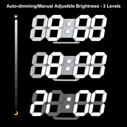 Deeyaple 3D LED Digital Wall Clock Modern Alarm Clock Adjust Brightness 12/24 Time Date Temperature Silent Snooze USB Night Light Remote Control Kitchen Bedroom Living Room Small 9.7 inch White