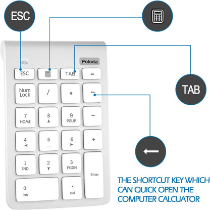 Wireless Number Pads, Numeric Keypad Numpad 22 Keys Portable 2.4 GHz Financial Accounting Number Keyboard Extensions 10 Key for Laptop, PC, Desktop, Surface Pro, Notebook