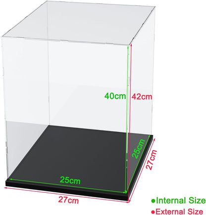 Thickened Clear Acrylic Display Case for Lego 10330 43268 76450 42170 10295 10353 Collectibles, Transparent Box Dustproof Protection with Wood-Plastic Base & String Light, Black Inside 40x20x20cm