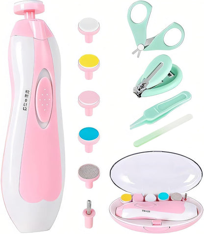 Qunlions life Electric Nail File Drill for Baby, No Sharp Claws Hurt, 6 in 1 Safety Cutter Trimmer Clipper for Toes and Fingers (Blue)