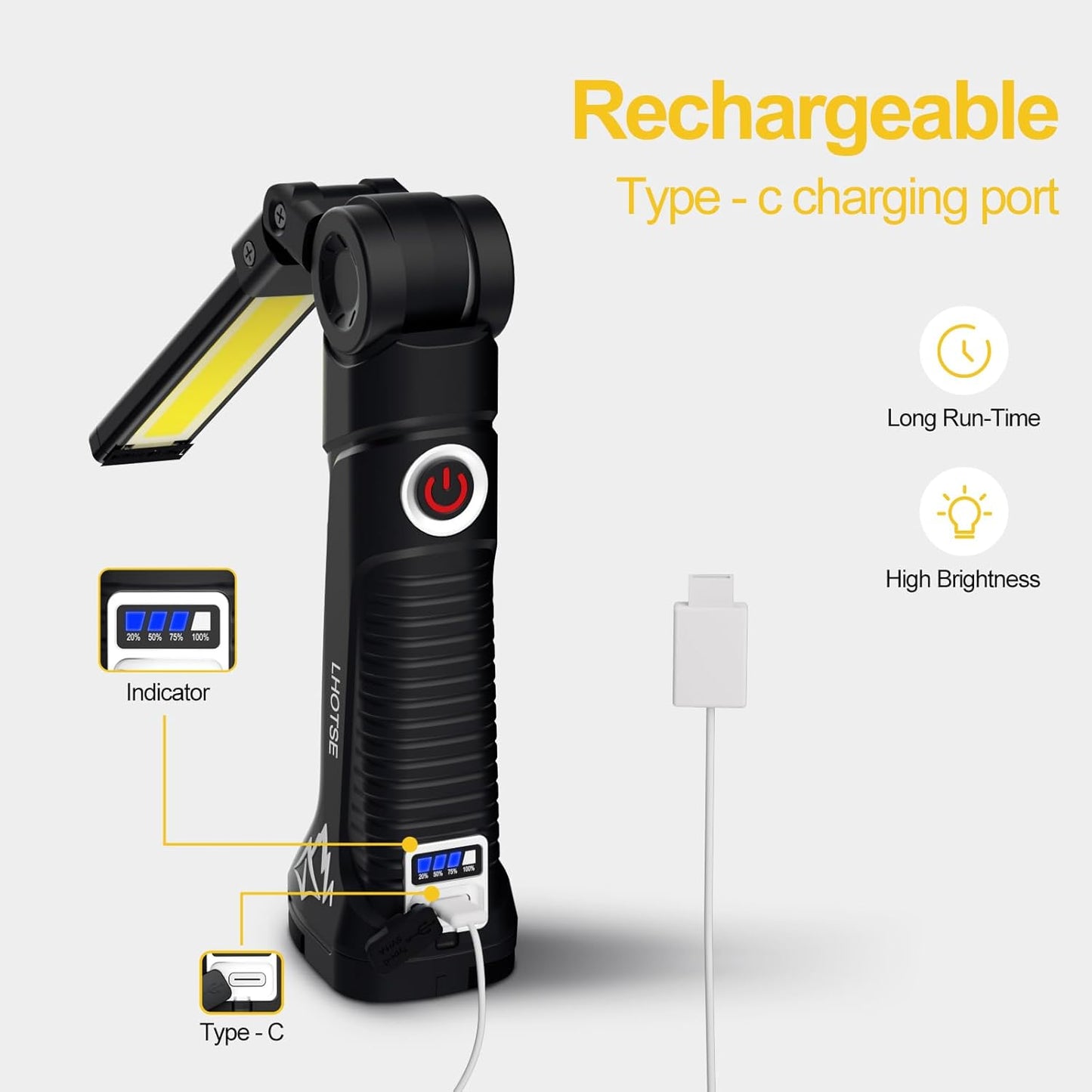 Rechargeable Work Lights, LED Work Light with Magnetic Base and Hanging Hook,360°Rotate 5 Modes Magnetic Rechargeable Flashlights for Mechanics Car Repair, Home, Garage, Emergency,BBQ,Camping(4 Pack)