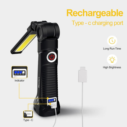 Rechargeable Work Lights, LED Work Light with Magnetic Base and Hanging Hook,360°Rotate 5 Modes Magnetic Rechargeable Flashlights for Mechanics Car Repair, Home, Garage, Emergency,BBQ,Camping(4 Pack)