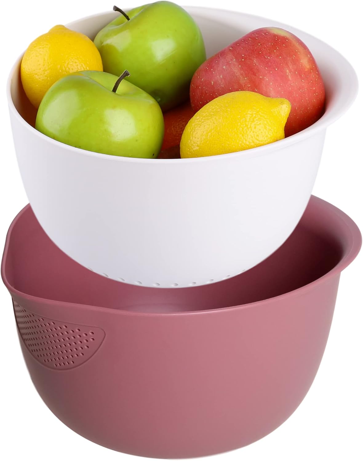 Blue Ginkgo Rice Washing Bowl and Colander Kitchen Set - Strain Rice, Quinoa and Small Grains - Soak, Wash and Drain Produce (4 Quart) - Cream and Limestone