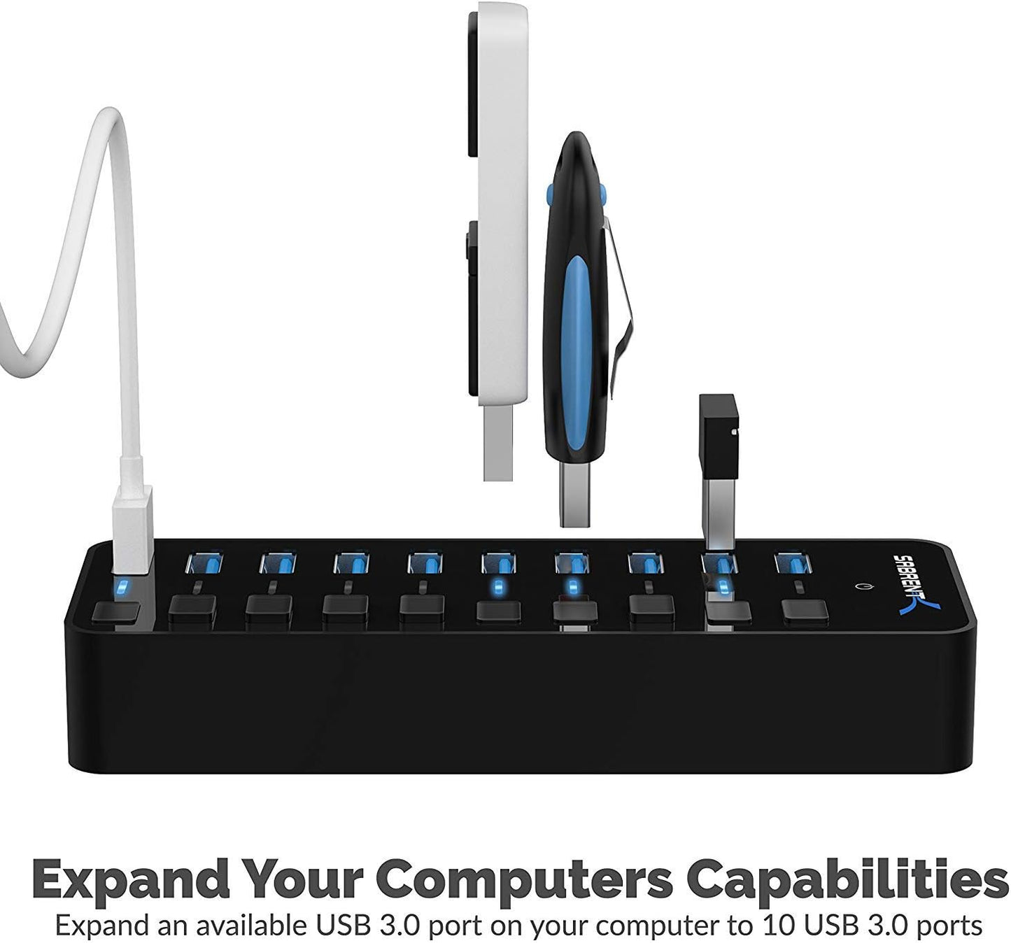 SABRENT16 Port USB hub 3.2 x1 and Charger 90W, with Power Adapter, Fast Powered Data hub, Multiple USB Charging, USB Docking Station, multiport hubs, LEDs on/Off Switch, Mount Bracket Included