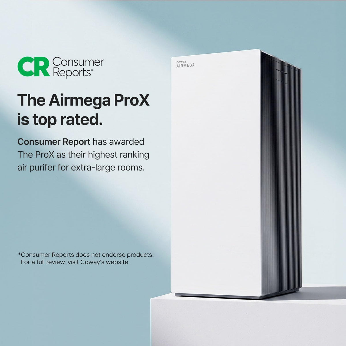 COWAY Air Purifiers for Whole Home Up to 4,253ft², 2 Sets of XL HEPA Filters and Washable Pre-Filters for Dual Purification, AQI, Turbo Mode, Timer, Wheels, 5yr Warranty, Airmega ProX White