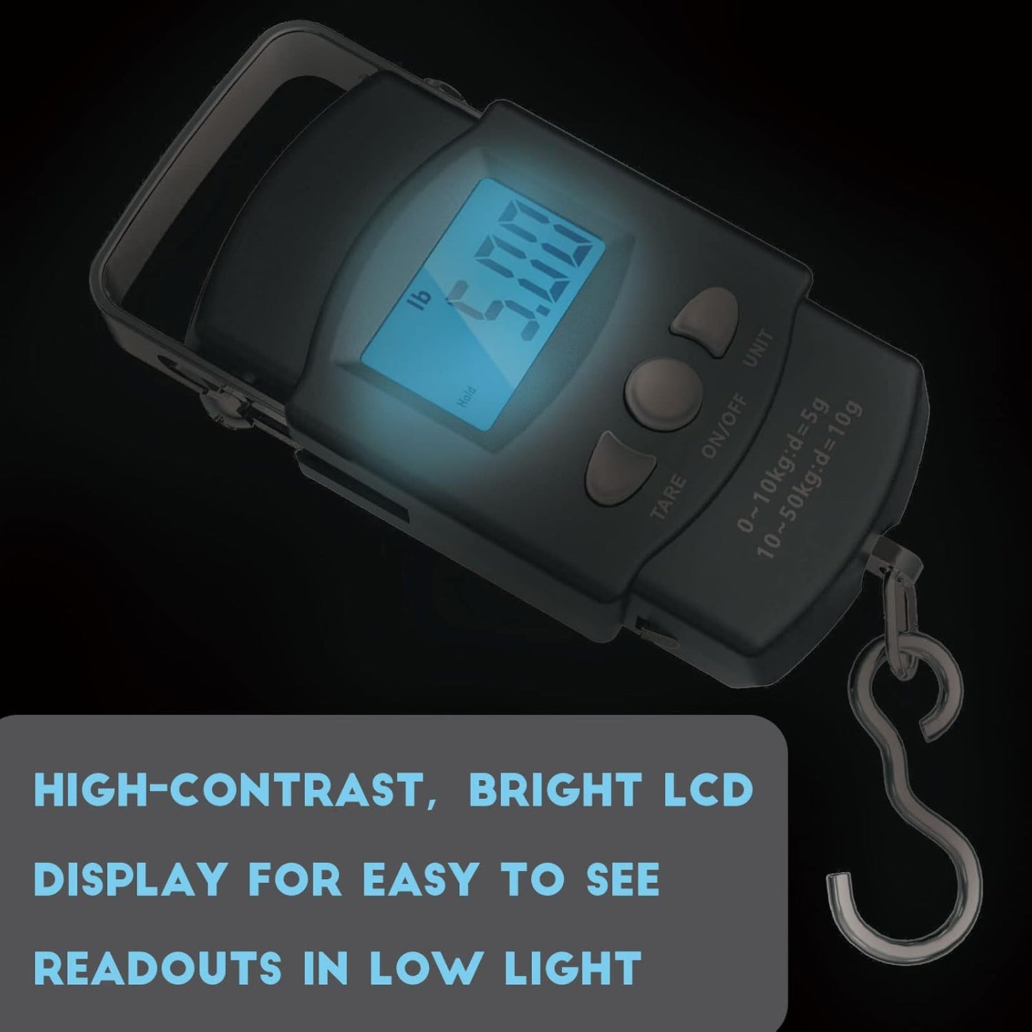 [Backlit LCD Display] Electronic Balance Digital Fishing Hook Hanging Scale 110lb/50kg 10g for luggage weighing, family shopping, fishing and other outdoor activities 2 AAA Batteries Included (Circular)