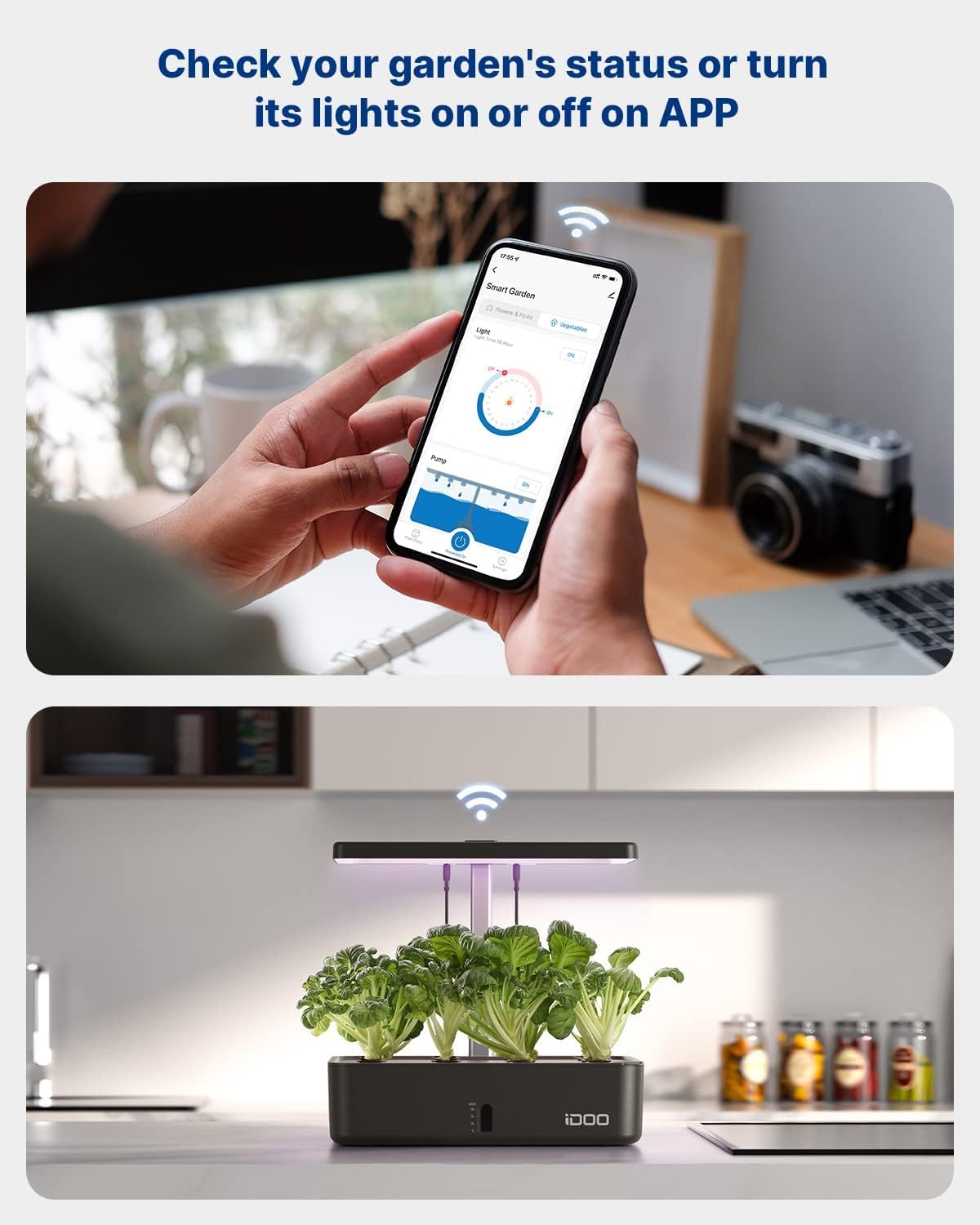 iDOO Hydroponics Growing System Kit 12Pods, Christmas Gifts for Women Men, Herb Garden Indoor with LED Grow Light for Home, Built-in Fan, Auto-Timer, Adjustable Height Up to 11.3", 12Pods WiFi-Black