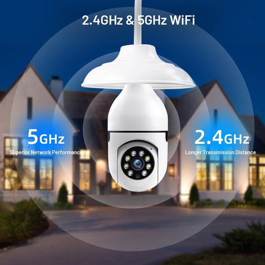 Light Bulb Security Camera Wireless Outdoor for Home Security, 2K Light Bulb Camera, 5G WiFi Lightbulb Security Camera Light Socket Screw in for Porch, Color Night Vision, Motion Alerts, Siren Alarm - PuriLite