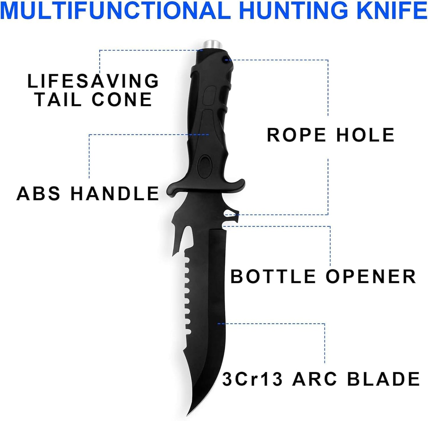 CLYZSTU Hunting Knife,Fixed-Blade Hunting Knives Multifunctional Survival Knife,5.7 Inch Blade Strong and Sharp Stainless Steel with Nylon Sheath For Outdoor Hunting Camping Fishing Hiking Self Defenses Field Survival S006B