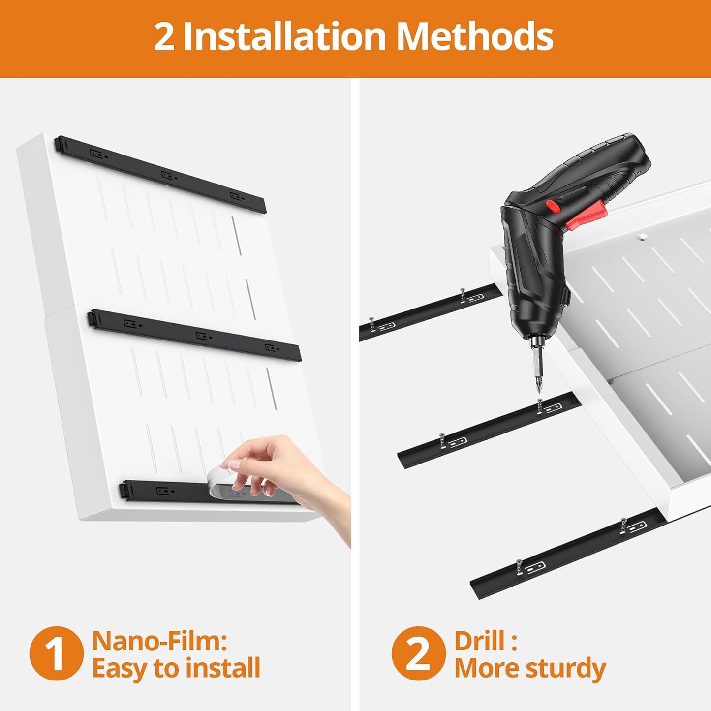2 Pack Expandable Pull Out Cabinet Organizer, 21"Deep Slide Out Drawer with Nano Adhesive, Upgrade 3 Slide Rails Roll Out Shelf for Kitchen, Pantry or Bathroom, Adjustable Width 12.4"-20.2"
