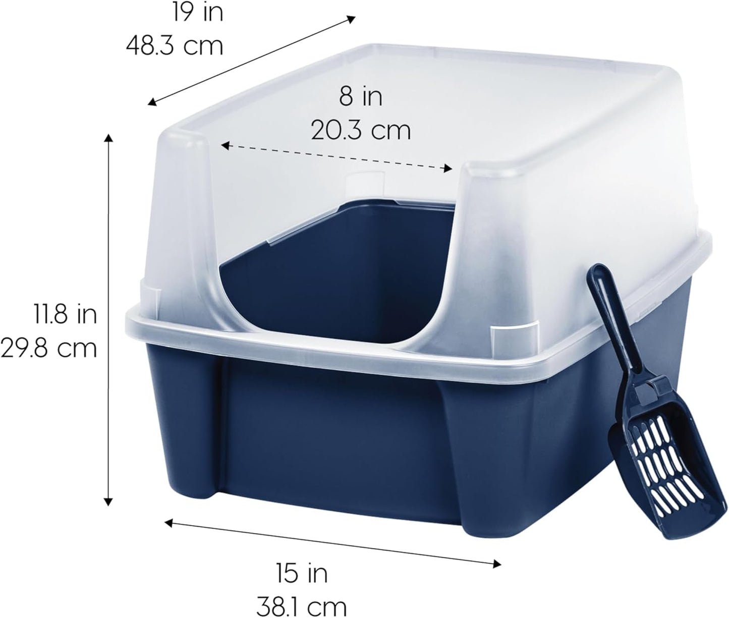 IRIS USA Top Entry Cat Litter Box with Scoop - Large - Stylish Enclosed Round Oval Kitty Dog Proof Box, Litiere Pour Chat Bac - White/Beige