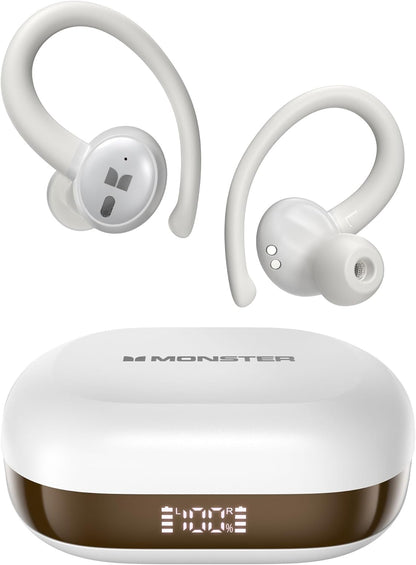 Monster N-Lite 216 Wireless Earbuds 40hrs Bluetooth 6.0 Headphone,Bluetooth Earbuds Stereo Deep Bass Over Ear Bud with Earhooks,ENC Noise Cancelling Mic,IPX5 Waterproof Earphone for Workout/Running