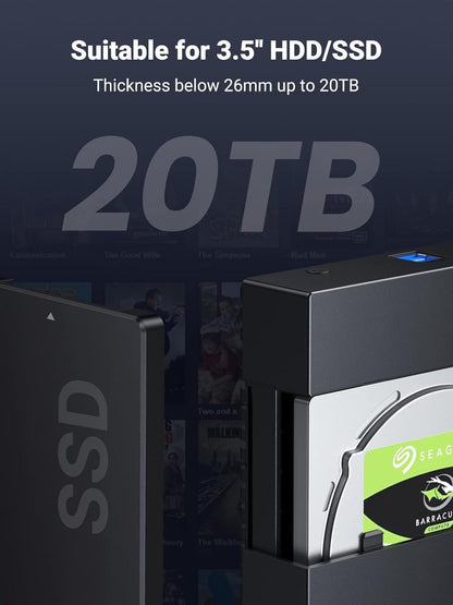 UGREEN Hard Drive Enclosure 3.5 2.5 Inch SSD Enclosure, USB 3.0 to SATA HDD Case with 12V Power Adapter, Fast 5Gbps with UASP for Windows, macOS, Linux, SATA III II I, Tool-Free, Heat Dissipation