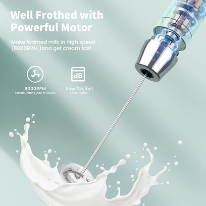 Maestri House Rechargeable Milk Frother, Handheld Electric Foam Maker Waterproof Detachable Stainless Steel Whisk Drink Mixer Foamer with Stand,LunaFro