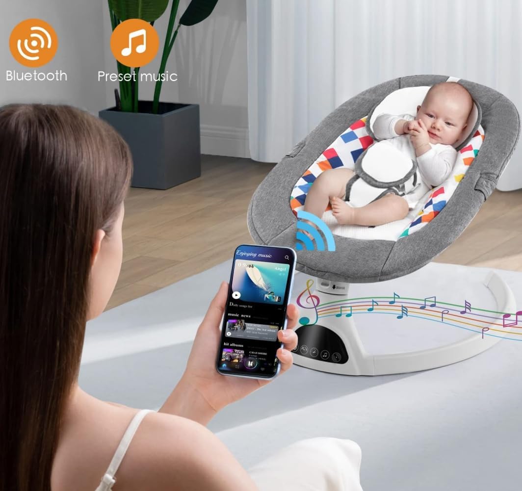 Baby Baby Swing for Newborn,Electric Baby Swings with Music Speaker,5 Speeds and Remote Control-Portable Infant Swing,Light Gray