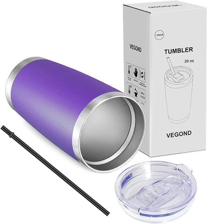 VEGOND 20oz Tumbler with Lid and Straw Stainless Steel Tumbler Cup Bulk Vacuum Insulated Double Wall Travel Coffee Mug Powder Coated Coffee Cup (Bluish Violet 6 Pack)