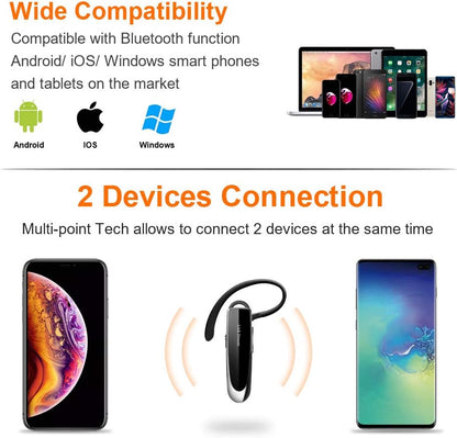 Bluetooth Earpiece Wireless Bluetooth Headset Handsfree 1440 Hours Standby Time with Noise Cancelling in-Ear Earbuds for Business/Office/Driving, Compatible iPhone/Android/Samsung Cellphone(Black)
