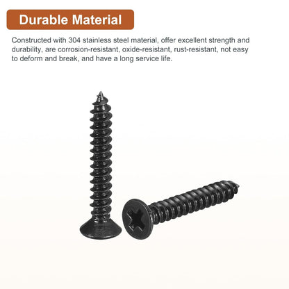 DTGN 100Pcs #6x1/2 Flat Head Wood Screws, 304 Stainless Steel Phillips Self Tapping Screws - Good for Woodworking, Furniture - Silver