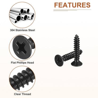 DTGN 100Pcs #8x1 Flat Head Wood Screws, 304 Stainless Steel Phillips Self Tapping Screws - Good for Woodworking, Furniture - Silver