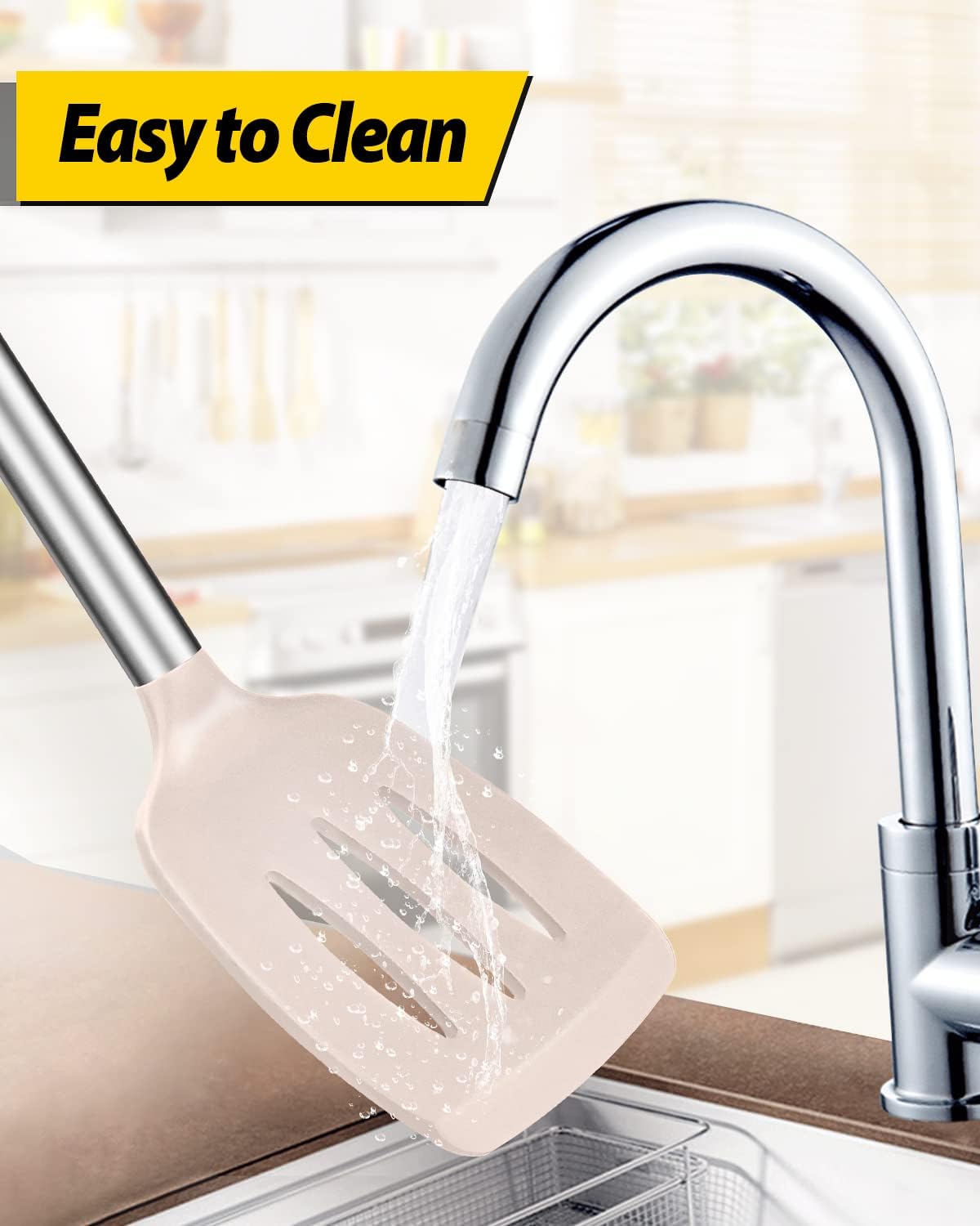 Pack of 2 Silicone Slotted Spatula,Non Stick Solid Kitchen Turner, High Heat Resistant BPA Free Cooking Utensils for Fish, Eggs, Pancakes（Black