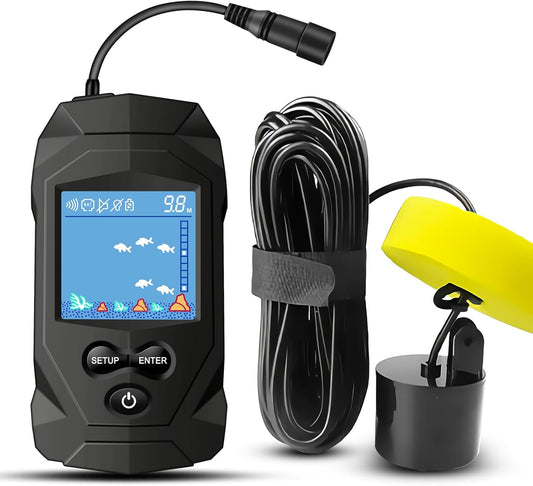 Atibin Portable Water Fish Finder Transducer Wired Handheld Depth Finder Sonar LCD Display Fish Finders Kayak FF068