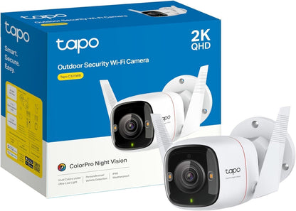 TP-Link Tapo 2K HD Security Camera Outdoor Wired, Built-in Siren, Night Vision, IP66 Weatherproof, Motion/Person Detection, Works w/Alexa & Google Home, Cloud/SD Card Storage, 2-Way Audio,White