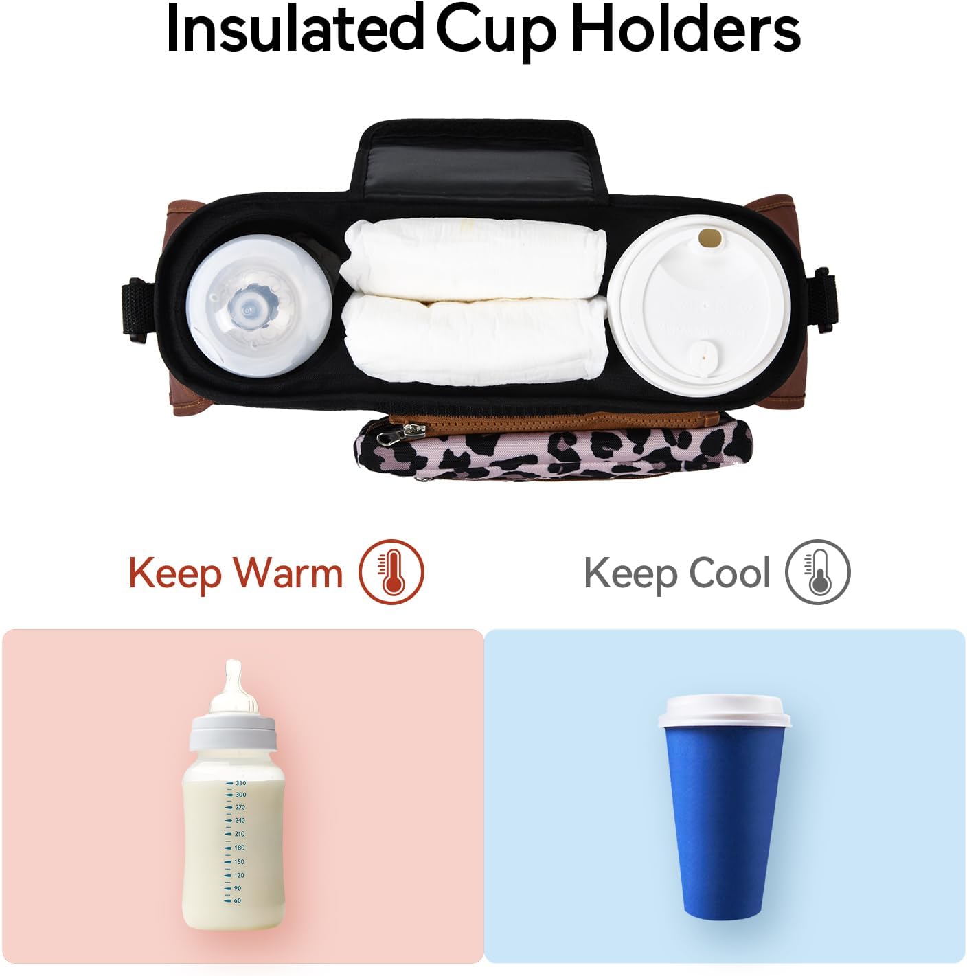 Universal Stroller Organizer with Insulated Cup Holder by Momcozy - Detachable Phone Bag & Shoulder Strap, Fits for Stroller like Uppababy, Baby Jogger, Britax, BOB, Umbrella and Pet Stroller