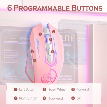 Wireless Gaming Mouse Up to 10000 DPI, UHURU Rechargeable USB Wireless Mouse with 6 Buttons 7 Changeable LED Color Ergonomic Programmable MMO RPG for PC Laptop, Compatible with Windows Mac