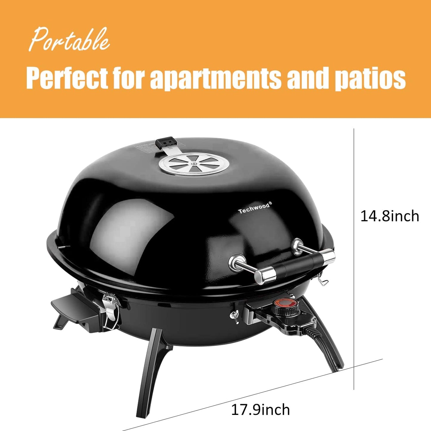 Electric BBQ Grill, Techwood 15-Serving Indoor/Outdoor Electric Grill for Indoor & Outdoor Use, Double Layer Design, Portable Removable Grill, 1600W (Tabletop Grill, Black)