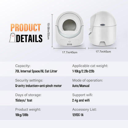 Lubadipaw Self Cleaning Automatic Cat Litter Box, Litiere Pour Chat Autonettoyant, Kitty Boxie Litter Robot for Cats, Cloud Control Scoopfree Pet Litterbox
