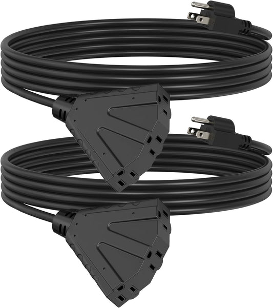 25 ft Outdoor Extension Cord with 3-Outlets, 16 Gauge Black Extension Cord Waterproof, 13A 16AWG 1625W SJTW, ETL Listed- Great for Garage, Garden and Home