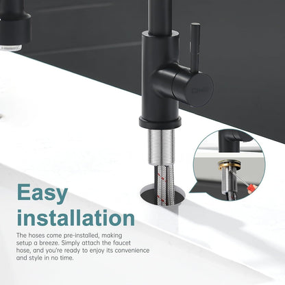 GIMILI Touchless Spring Kitchen Faucet with Pull Down Sprayer, Single Handle Motion Sensor Activated Hands-Free Kitchen Sink Faucet, Single Hole Smart Kitchen Faucet, Solid Brass, Matte Black