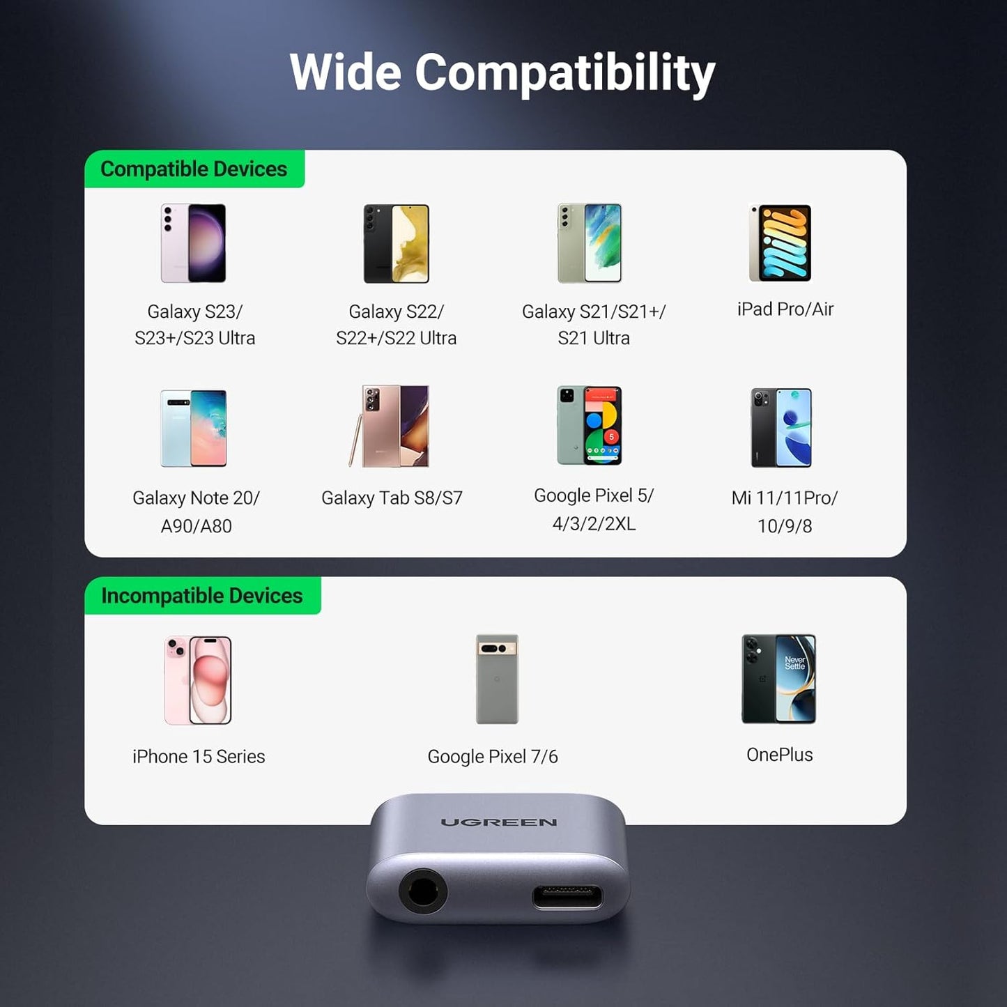 UGREEN USB C to 3.5mm Headphone Adapter Jack and Charger, 2 in 1 USB C to Aux Jack with PD 3.0 60W Fast Charging Compatible with Galaxy S24/S23 Ultra S22 Note 20, Pixel 5 4 3 2 XL, iPad Pro 2021