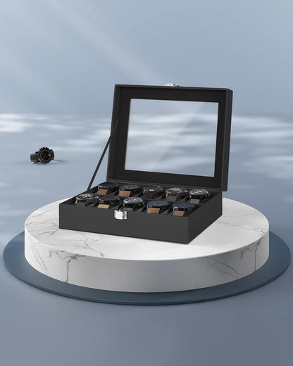 SONGMICS Watch Box, 6-Slot Watch Case, Watch Box Organizer, Black Synthetic Leather, Greenish Gray Lining UJWB06BK
