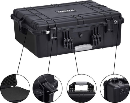 MEIJIA Portable Waterproof Protective Hard Case,Camera Case with Customizable Fit Foam Inserted, Elegant Black (9.17"x 7.56"x4.33")