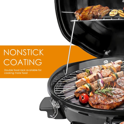 Electric BBQ Grill, Techwood 15-Serving Indoor/Outdoor Electric Grill for Indoor & Outdoor Use, Double Layer Design, Portable Removable Grill, 1600W (Tabletop Grill, Black)