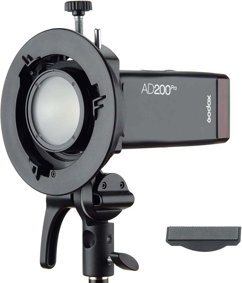 Godox S2 Flash S-Type Bracket with Bowens Mount for Godox V1 AD200Pro etc Round Head Flash Series and AD400Pro AD200 V860II TT685 TT600 TT350 Series Speedlite,Direction-Adjustable Handle…
