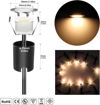 Rnehon LED Deck Lights Recessed Ø30mm Warm White