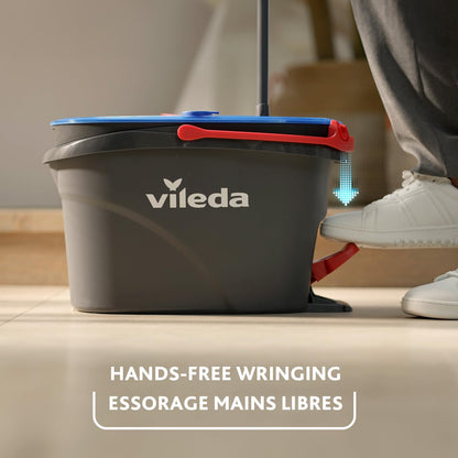 Vileda RinseClean Spin Mop & Bucket System | 2-Tanks Separate Clean and Dirty Water | Machine Washable and Reusable Microfibre Mop Head Replacement | Hands-Free Wringing Bucket