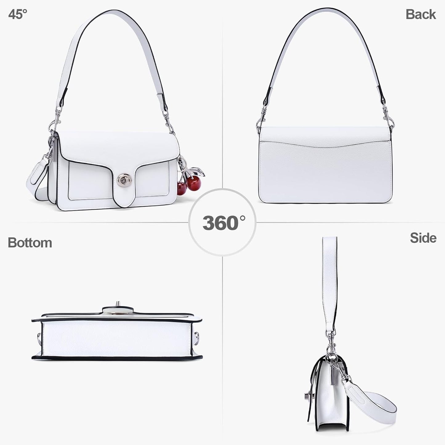 Lexiyat Purses for Women Trendy Crossbody Bags Leather Designer Handbags Travel Shoulder Cherry Bags Charm with 2 Straps