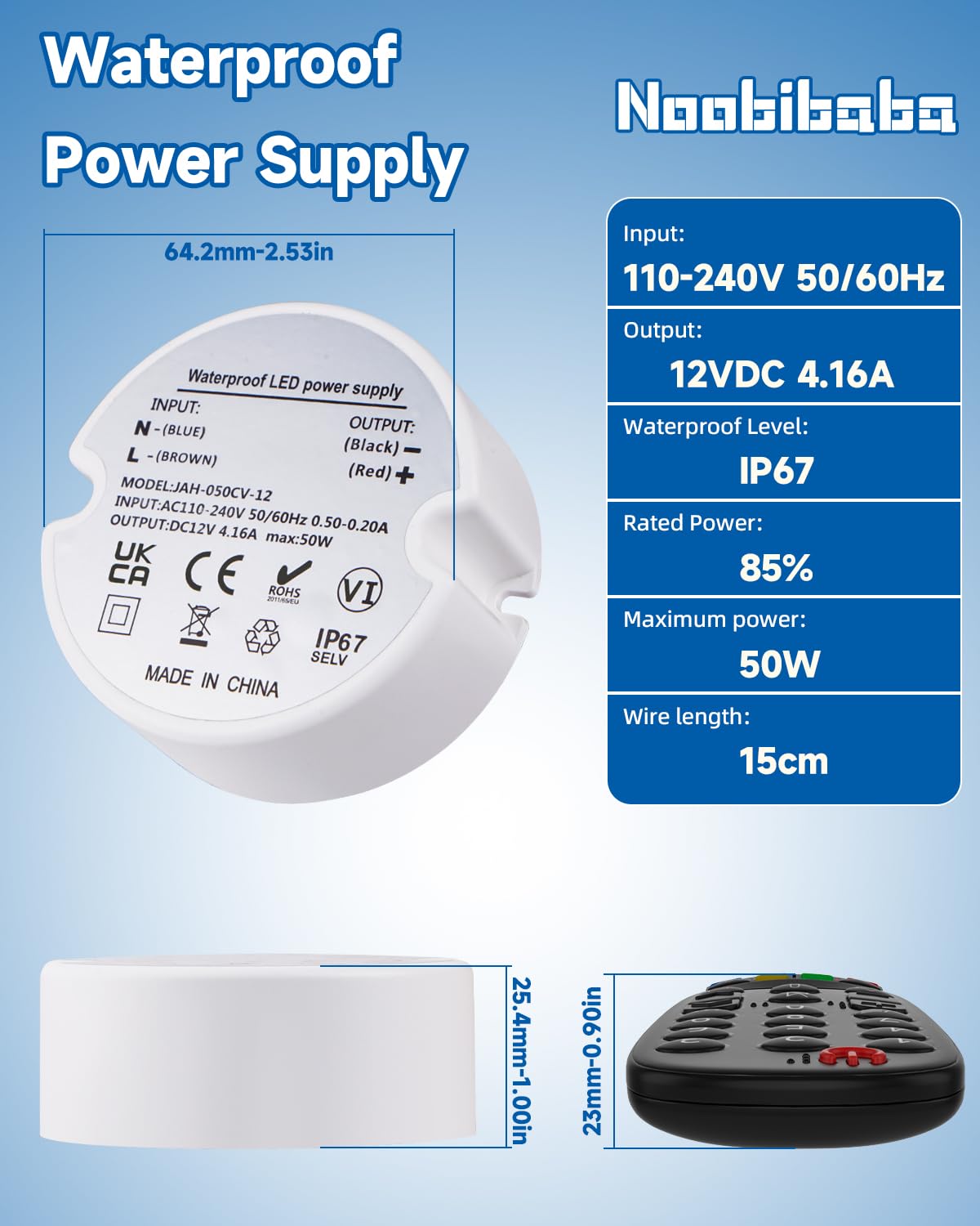 12V Power Supply 50W, IP67 Waterproof LED Transformer 120V to 12V DC for G4 MR11 MR16 LED Light, 12 Volt Power Supply LED Driver for LED Strip Lights