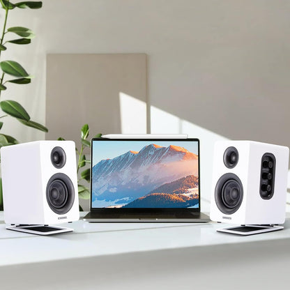 Sanyun SW208 3" Active Bluetooth 5.0 Bookshelf Speakers – 60W Carbon Fiber Speaker Unit - Built-in 24bit DAC - Dynamic 3D Surround Sound – 2.0 Computer PC Monitor Gaming Speakers (Pair, White)