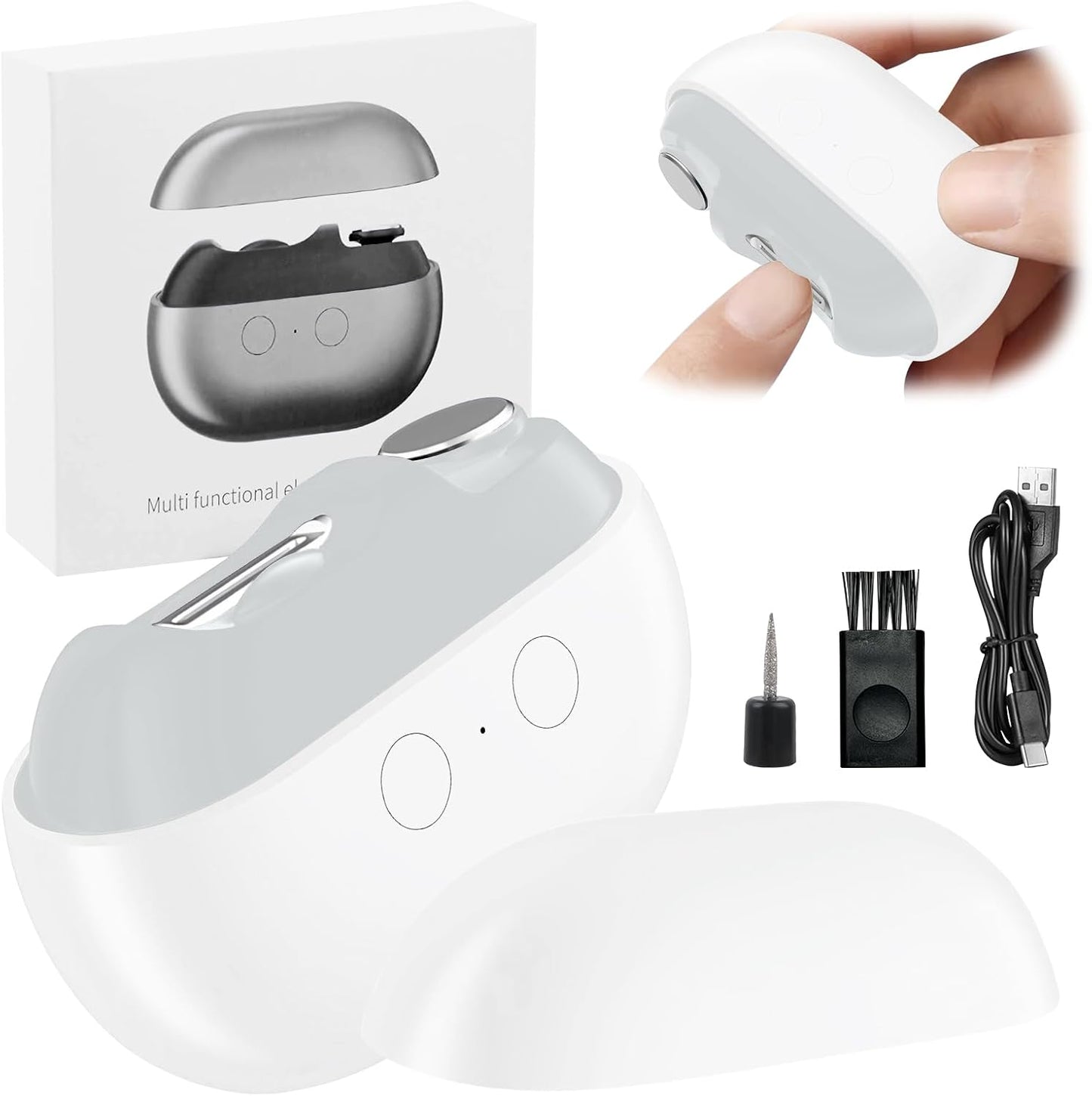 Aerbee 2 in 1 Electric Polishing Automatic Nail Clippers, Electric Nail Clipper USB Rechargeable Electric Nail File Kit with 2 Speeds Professional Manicure Pedicure Set with LED Light (Grey)