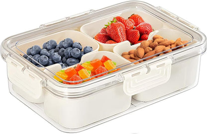 KIGITIONE Snackle Box, Pink 8 Compartments Portable Serving Tray, Divided Snackle Box Container with Lid and Handle, Snack Organizer for Fruits, Snacks, Nuts, Candy, Ideal for Party, Travel & Picnics