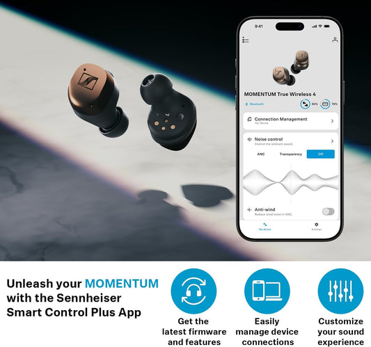 Sennheiser Momentum True Wireless 4 Smart Earbuds with Bluetooth 5.4, Crystal-Clear Sound, Comfortable Design, 30-Hour Battery Life, Adaptive ANC, LE Audio and Auracast - Black Graphite