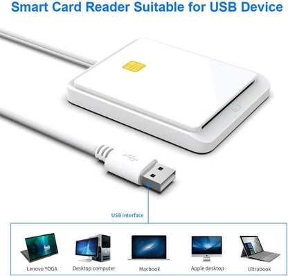 White USB Smart Card Reader, CAC ID Card Reader, SIM Card Compatible, Windows Mac Support