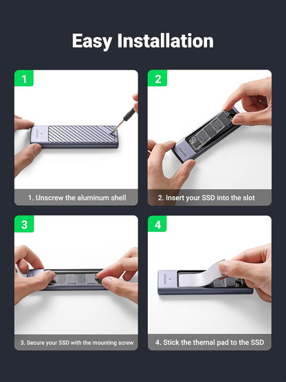 UGREEN M.2 NVMe SATA SSD Enclosure, USB 3.2 Gen2 10Gbps Enclosure for NVMe PCIe M-Key(M+B Key), SATA NGFF (M+B) Key, Support UASP Trim Smart for 2280 2260 2242 2230 with 2 Cables, Aluminum Heatsink