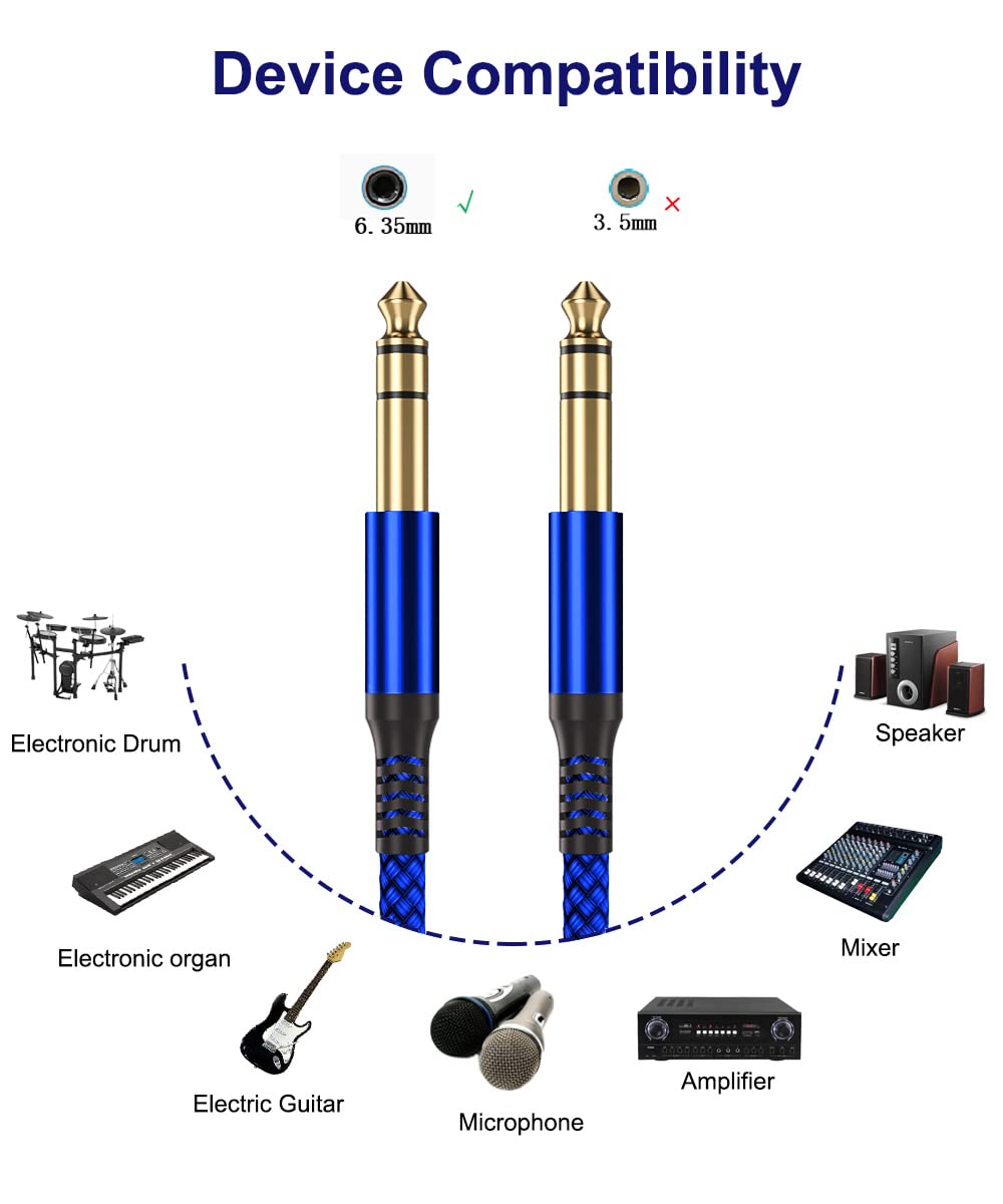Elebase 1/4 Inch TRS Instrument Cable 10ft 2Pack,Straight 6.35mm Guitar Bass AMP Cord,Quarter inch Male Jack Stereo Audio Balanced TRS Line for Electric Guitar,Bass,Keyboard,Mixer,Amplifier,Speaker