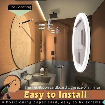 KWW Round Mirror Bathroom LED Lighted Mirror, Illuminated Dimmable Anti-Fog Wall-Mounted Makeup Vanity Mirror with Lights (24L x 24W inches)