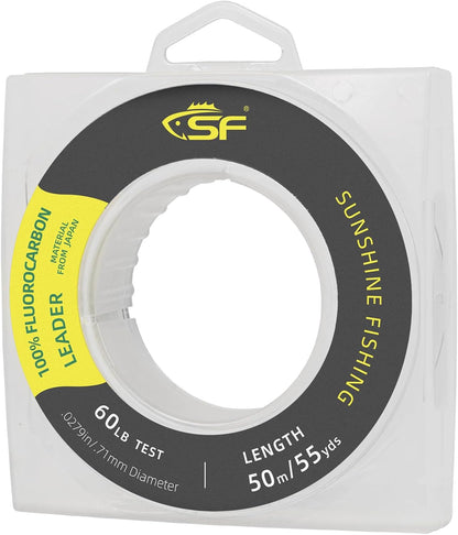 SF 100% Pure Fluorocarbon Leader Material Fishing Line Virtually Invisible Shock Resistant Increased Sensitivity Sink Fast Clear 55yd
